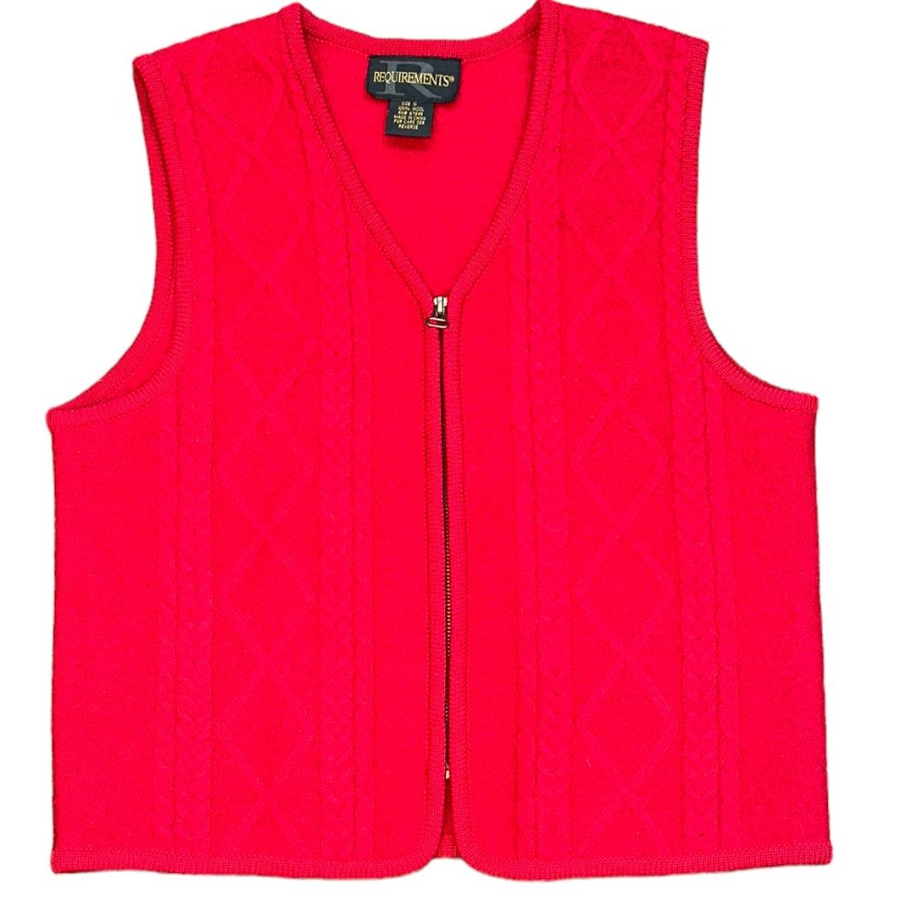 Women's Requirements Red Wool Cable Knit Zip Up Vest‎ Size Small